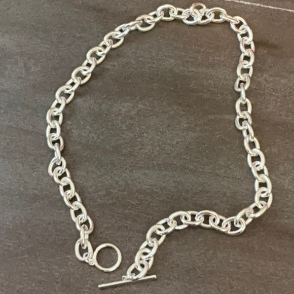 Toggle necklace, silver, and stainless steel - Picture 1 of 1